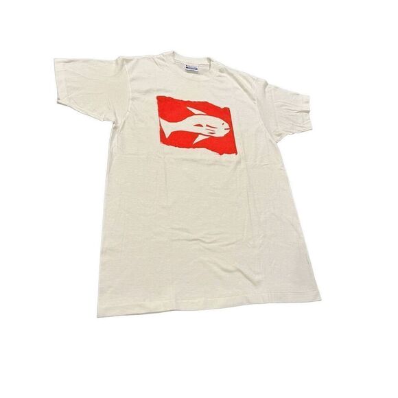 Vintage Rare HANES FISH  LOGO single stitch T-shirt size L made in USA - Picture 2 of 9